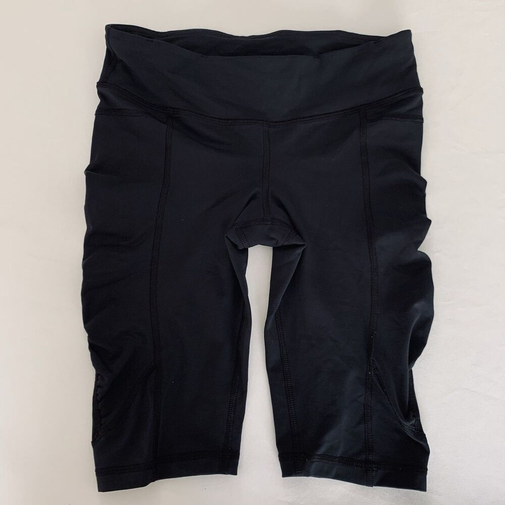 Lululemon Bike Short 4 Black Ruched Stretch 10" Cycling Athletic Workout Pilates
